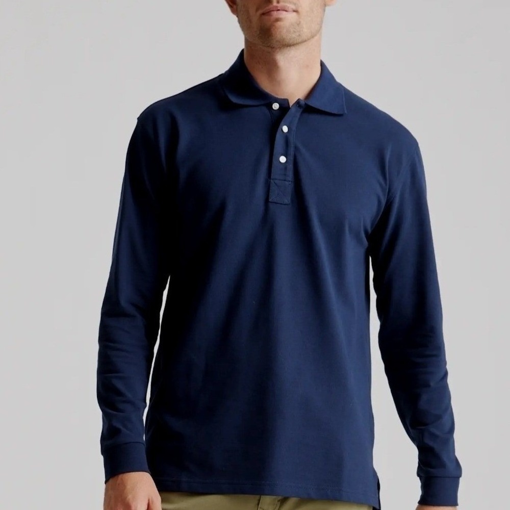 Quince Mens XL NWT Organic Cotton Navy Long Sleeve Pique Polo Quiet Lux Nautical
